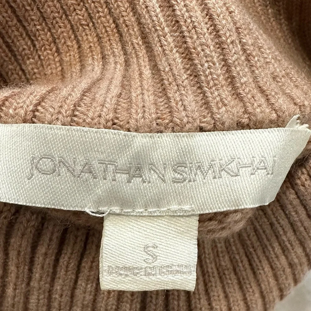 Jonathan Simkhai Loopy Yarn Cold Shoulder Pullover Tan  Turtleneck Sweater